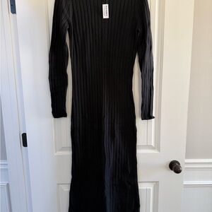 Old Navy Black Long Sleeve Ribbed Dress